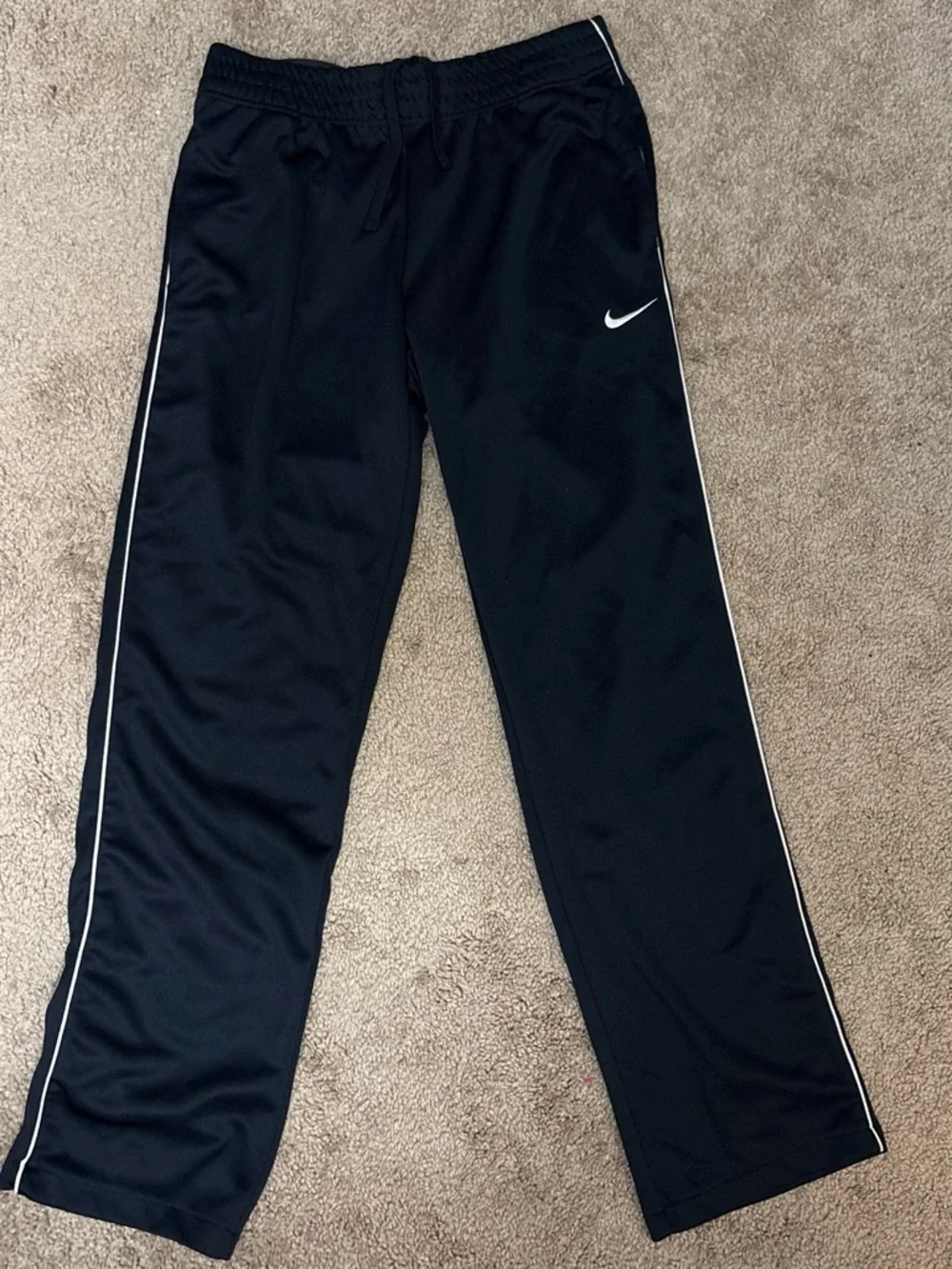Nike Mens Navy Blue Athletic Track Pants with White Piping